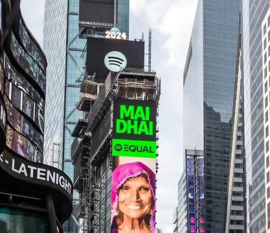 Spotify features Tharparkar artist Mai Dhai on Times Square as the EQUAL PK ambassador for June 2024 Tharparkar